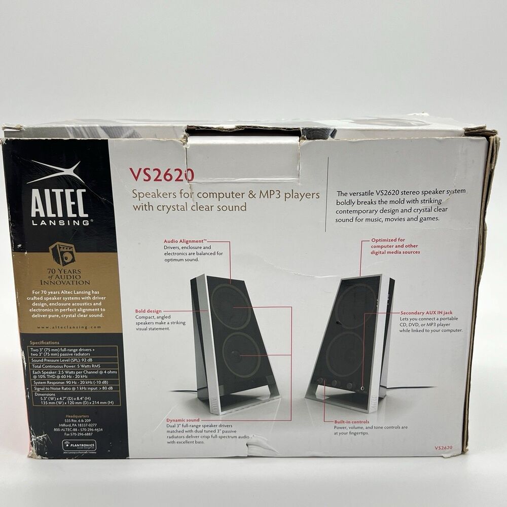 Altec Lansing VS2620 2.0 Channel Wired Speaker System, Aux Input, 5W, Black